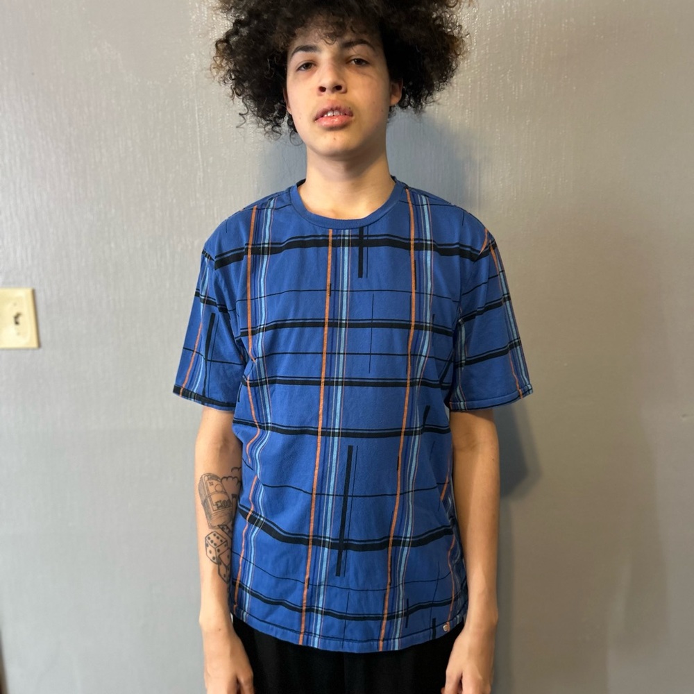 Source Unknown Blue and Black Plaid Men's Tee
